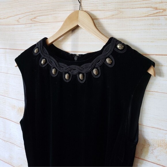 Tory Burch Thora Velvet Sleeveless Round Neck Embellished Belted Dress Size 8 - Picture 3 of 13